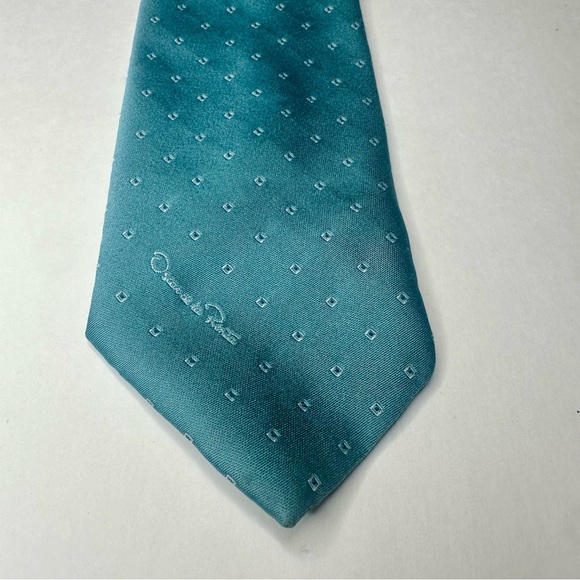 Vintage OSCAR de la RENTA Aqua Blue Patterned Silk Classic Tie - Picture 6 of 6